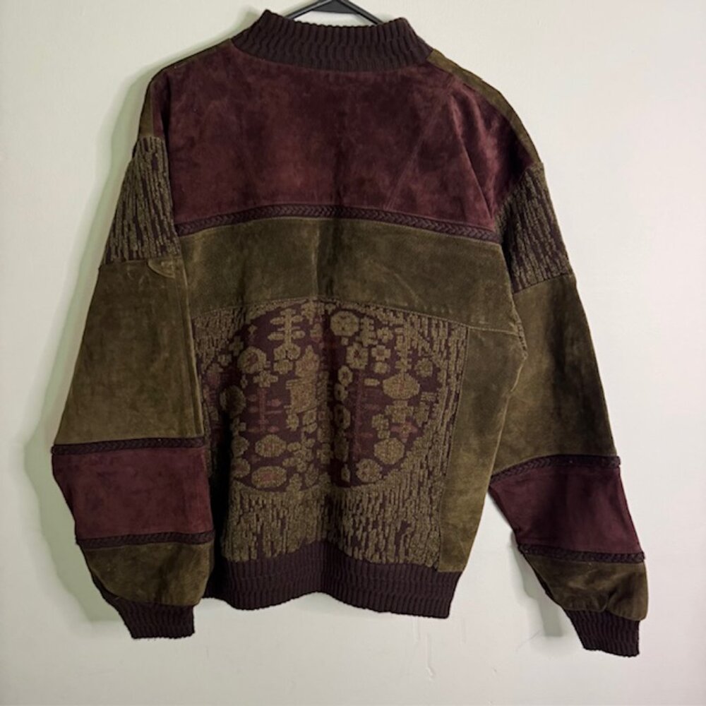 Vintage Men's Saxony Leather & Suede Sweater Size Large - Picture 3 of 8